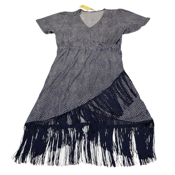 Michael Kors Sheath Dress Womens Medium Navy White Fringing Short Sleeve $135 - Picture 1 of 16